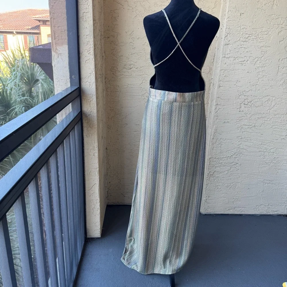 IRO Paris Emman Dress Sz 40 / 8 Shimmering Asymmetrical Cross Stripe Back NWT - Picture 5 of 16